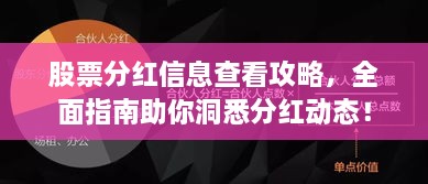 股票分紅信息查看攻略，全面指南助你洞悉分紅動態(tài)！