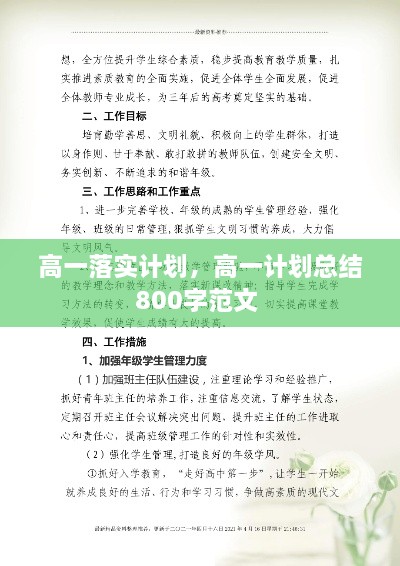 高一落實(shí)計(jì)劃，高一計(jì)劃總結(jié)800字范文 
