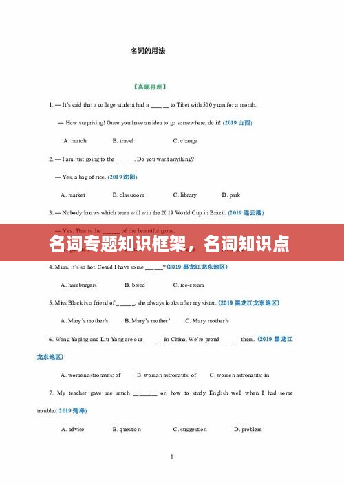 名詞專(zhuān)題知識(shí)框架，名詞知識(shí)點(diǎn) 