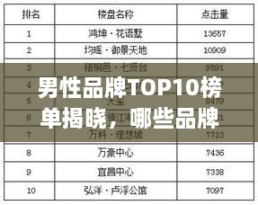 男性品牌TOP10榜單揭曉，哪些品牌獨(dú)占鰲頭？