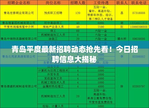 青島平度最新招聘動(dòng)態(tài)搶先看！今日招聘信息大揭秘