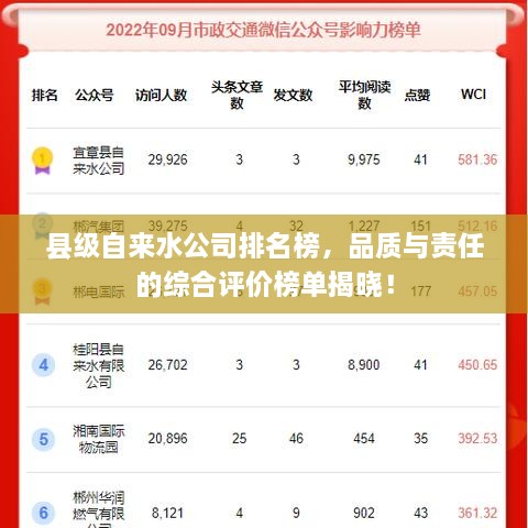 縣級(jí)自來水公司排名榜，品質(zhì)與責(zé)任的綜合評(píng)價(jià)榜單揭曉！