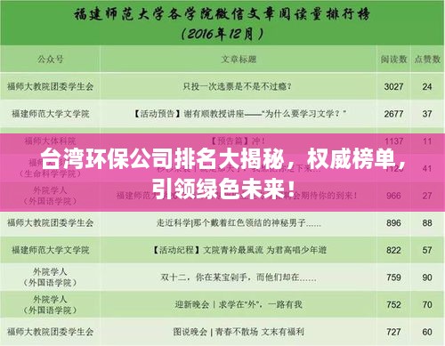 臺灣環(huán)保公司排名大揭秘，權(quán)威榜單，引領(lǐng)綠色未來！