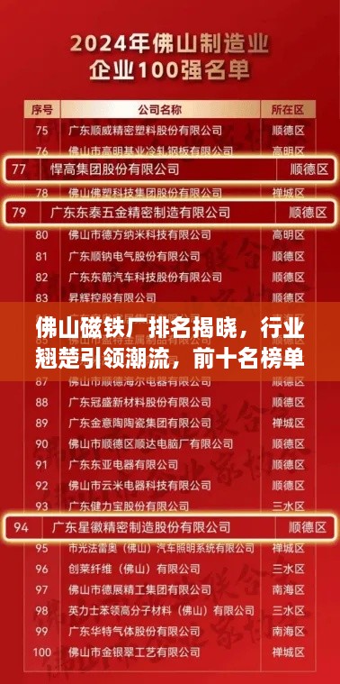 佛山磁鐵廠排名揭曉，行業(yè)翹楚引領(lǐng)潮流，前十名榜單全解析