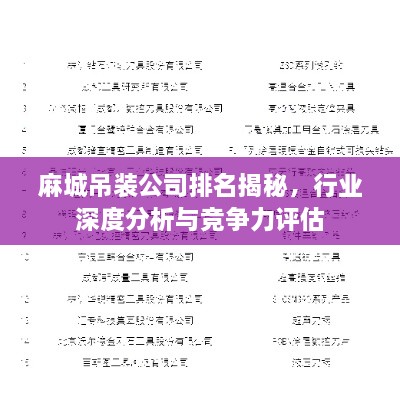 麻城吊裝公司排名揭秘，行業(yè)深度分析與競爭力評估