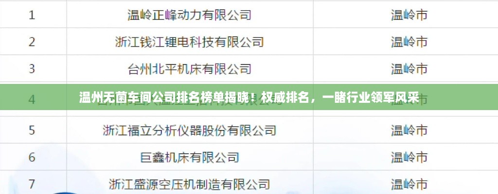 溫州無菌車間公司排名榜單揭曉！權(quán)威排名，一睹行業(yè)領(lǐng)軍風(fēng)采