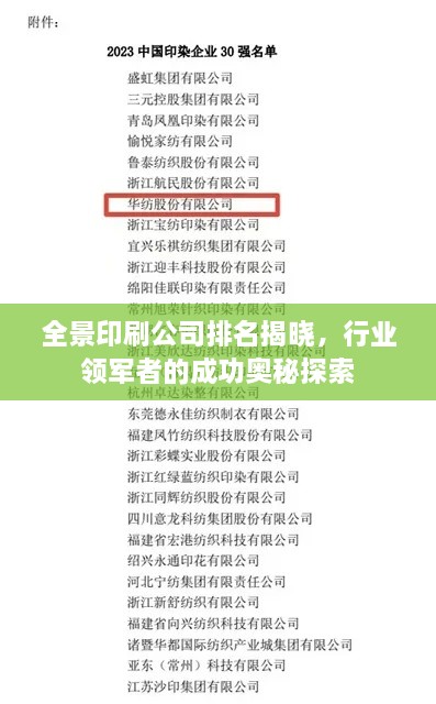 全景印刷公司排名揭曉，行業(yè)領(lǐng)軍者的成功奧秘探索